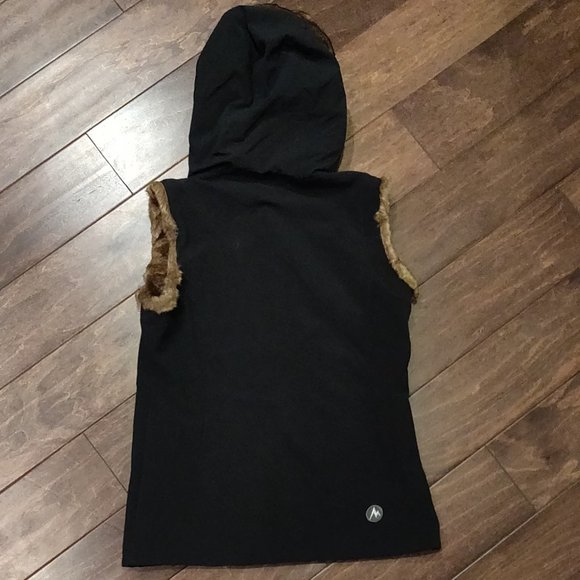 Marmot Black Soft Shell Vest With Faux Fur Hood Women's SIZE SMALL - Picture 2 of 6
